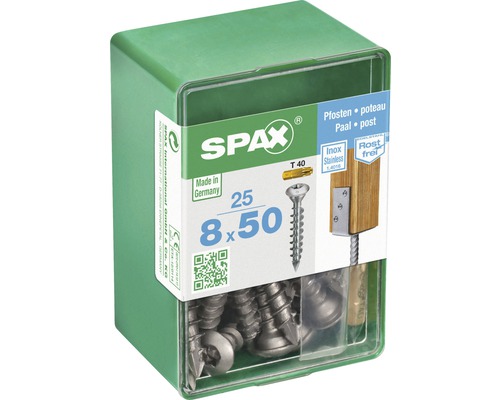 Spax Verlegeschraube Senkkopf T 40 Holzgewinde 8x50 mm, 25 Stück Packung Pfostenschrauben 8 x 50 Millimeter von Spax