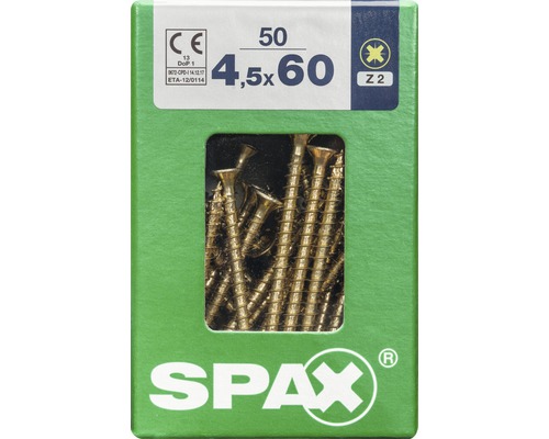 Spax Universalschraube Kreuzschlitz PZ 2, Senkkopf, Holz-Vollgewinde, 4,5x60 mm, 50 Stück Spax Universalschraube Kreuzschlitz PZ 2, Senkkopf, Holz-Vollgewinde, 4,5x60 mm, 50 Stück