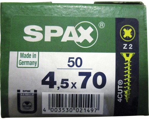 Spax Universalschraube Kreuzschlitz PZ 2, Senkkopf, Holz-Vollgewinde, 4,5x70 mm, 50 Stück Spax Universalschraube Kreuzschlitz PZ 2, Senkkopf, Holz-Vollgewinde, 4,5x70 mm, 50 Stück