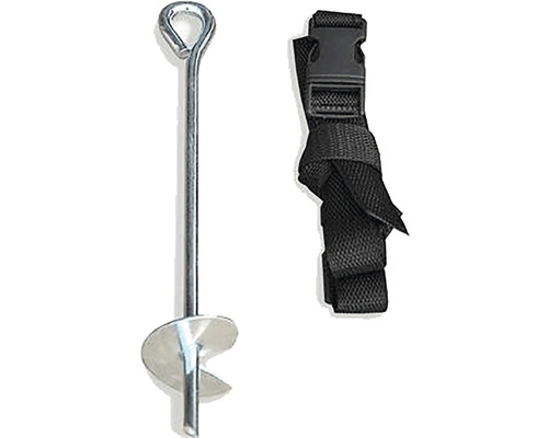 Erdanker und Spanngurt zur Befestigung