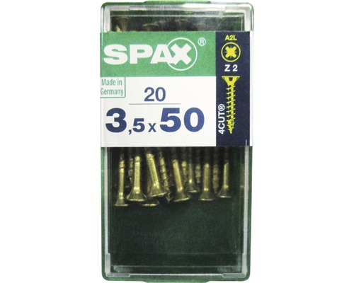 Spax Universalschraube Kreuzschlitz PZ 2, Senkkopf, Holz-Vollgewinde, 3,5x50 mm, 20 Stück Spax Universalschraube Kreuzschlitz PZ 2, Senkkopf, Holz-Vollgewinde, 3,5x50 mm, 20 Stück
