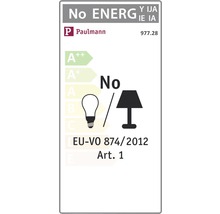 Paulmann Logo. Energieeffizienzlabel mit Informationen zur Lampe.