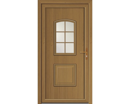 Holztür mit Glaseinsatz und Türgriff