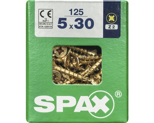 Spax Universalschraube Kreuzschlitz PZ 2, Senkkopf, Holz-Vollgewinde, 5x30 mm, 125 Stück