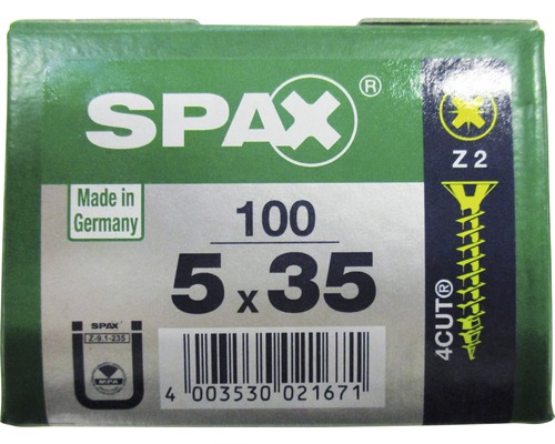 Spax Universalschraube Kreuzschlitz PZ 2, Senkkopf, Holz-Vollgewinde, 5x35 mm, 100 Stück Spax Universalschraube Kreuzschlitz PZ 2, Senkkopf, Holz-Vollgewinde, 5x35 mm, 100 Stück
