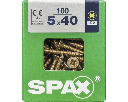 Spax Universalschraube Kreuzschlitz PZ 2, Senkkopf, Holz-Vollgewinde, 5x40 mm, 100 Stück Spax Universalschraube Kreuzschlitz PZ 2, Senkkopf, Holz-Vollgewinde, 5x40 mm, 100 Stück
