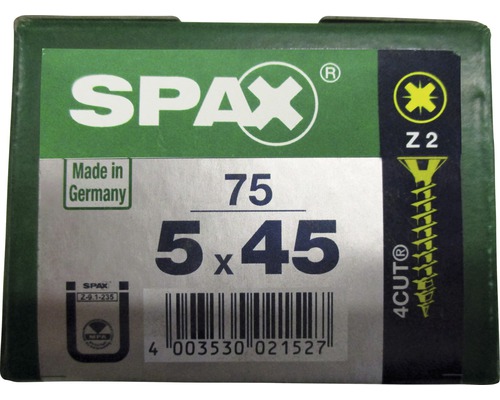 Spax Universalschraube Kreuzschlitz PZ 2, Senkkopf, Holz-Vollgewinde, 5x45 mm, 75 Stück Spax Universalschraube Kreuzschlitz PZ 2, Senkkopf, Holz-Vollgewinde, 5x45 mm, 75 Stück