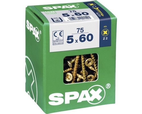 Spax Universalschraube Kreuzschlitz PZ 2, Senkkopf, Holz-Vollgewinde, 5x60 mm, 75 Stück Spax Universalschraube Kreuzschlitz PZ 2, Senkkopf, Holz-Vollgewinde, 5x60 mm, 75 Stück