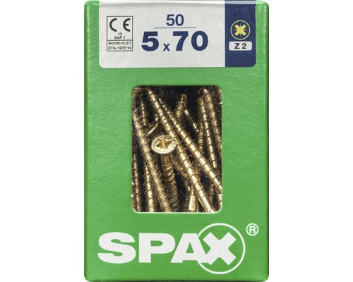 Spax Universalschraube Kreuzschlitz PZ 2, Senkkopf, Holz-Vollgewinde, 5x70 mm, 50 Stück Spax Universalschraube Kreuzschlitz PZ 2, Senkkopf, Holz-Vollgewinde, 5x70 mm, 50 Stück