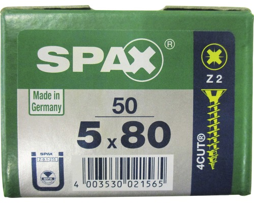 Spax Universalschraube Kreuzschlitz PZ 2, Senkkopf, Holz-Vollgewinde, 5x80 mm, 50 Stück Spax Universalschraube Kreuzschlitz PZ 2, Senkkopf, Holz-Vollgewinde, 5x80 mm, 50 Stück
