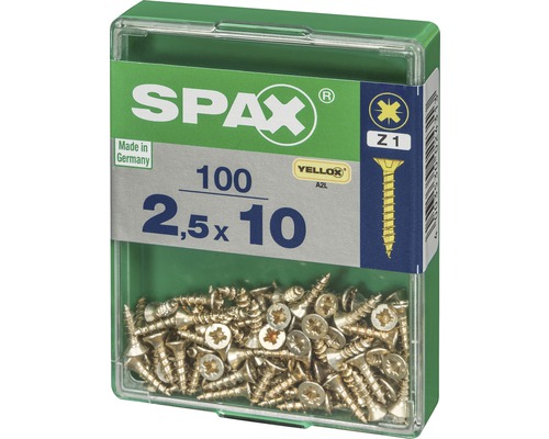 Spax Universalschrauben im Karton, 2,5 x 10 Millimeter, 100 Stück