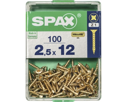 Spax Universalschraube Kreuzschlitz PZ 1, Senkkopf, Holz-Vollgewinde, 2,5x12 mm, 100 Stück Spax Universalschraube Kreuzschlitz PZ 1, Senkkopf, Holz-Vollgewinde, 2,5x12 mm, 100 Stück