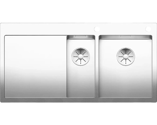 Spüle aus Edelstahl mit zwei Becken und Abtropffläche