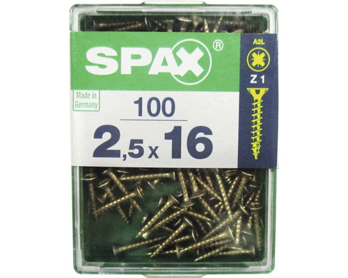 Spax Universalschraube Kreuzschlitz PZ 1, Senkkopf, Holz-Vollgewinde, 2,5x16 mm, 100 Stück Spax Universalschraube Kreuzschlitz PZ 1, Senkkopf, Holz-Vollgewinde, 2,5x16 mm, 100 Stück