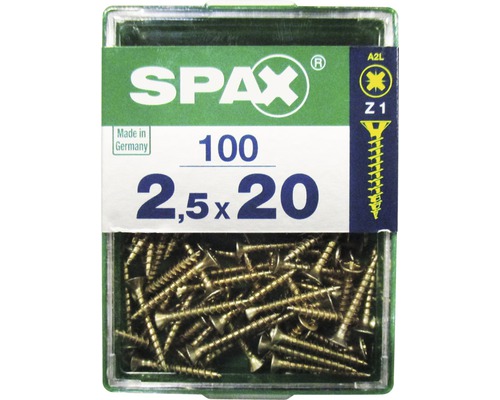 Spax Universalschraube Kreuzschlitz PZ 1, Senkkopf, Holz-Vollgewinde, 2,5x20 mm, 100 Stück Spax Universalschraube Kreuzschlitz PZ 1, Senkkopf, Holz-Vollgewinde, 2,5x20 mm, 100 Stück