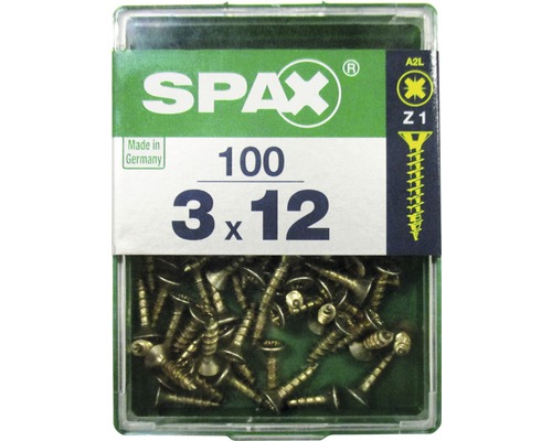 Spax Universalschraube Kreuzschlitz PZ 1, Senkkopf, Holz-Vollgewinde, 3x12 mm, 100 Stück Spax Universalschraube Kreuzschlitz PZ 1, Senkkopf, Holz-Vollgewinde, 3x12 mm, 100 Stück