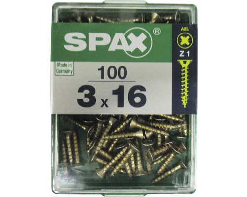 Spax Universalschraube Kreuzschlitz PZ 1, Senkkopf, Holz-Vollgewinde, 3x16 mm, 100 Stück Spax Universalschraube Kreuzschlitz PZ 1, Senkkopf, Holz-Vollgewinde, 3x16 mm, 100 Stück