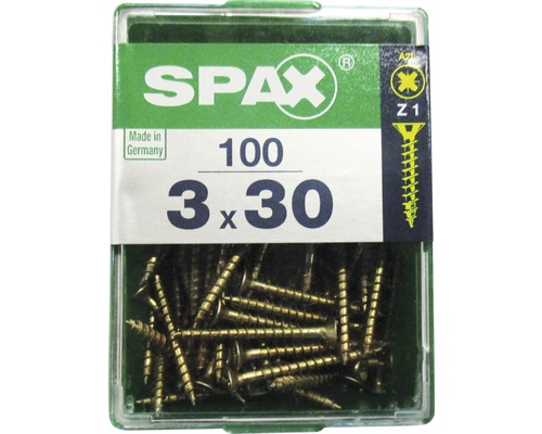Spax Universalschraube Kreuzschlitz PZ 1, Senkkopf, Holz-Vollgewinde, 3x30 mm, 100 Stück Spax Universalschraube Kreuzschlitz PZ 1, Senkkopf, Holz-Vollgewinde, 3x30 mm, 100 Stück