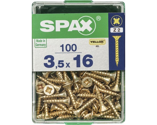 Spax Universalschraube Kreuzschlitz PZ 2, Senkkopf, Holz-Vollgewinde, 3,5x16 mm, 100 Stück Spax Universalschraube Kreuzschlitz PZ 2, Senkkopf, Holz-Vollgewinde, 3,5x16 mm, 100 Stück