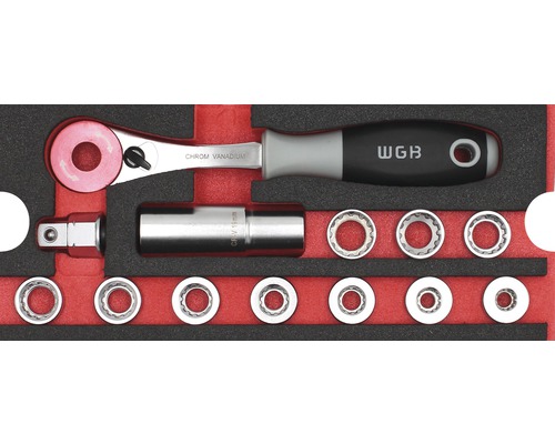 Moduleinlage WGB 1/2" Durchsteck-Steckschlüssel-Garnitur 40 in 1, 268 x 38 x 114 mm WGB Steckschlüssel Set im Kasten