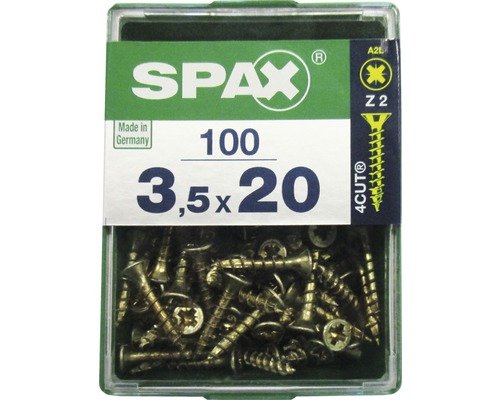 Spax Universalschraube Kreuzschlitz PZ 2, Senkkopf, Holz-Vollgewinde, 3,5x20 mm, 100 Stück Spax Universalschraube Kreuzschlitz PZ 2, Senkkopf, Holz-Vollgewinde, 3,5x20 mm, 100 Stück