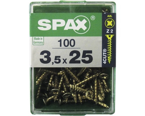 Spax Universalschraube Kreuzschlitz PZ 2, Senkkopf, Holz-Vollgewinde, 3,5x25 mm, 100 Stück Spax Universalschraube Kreuzschlitz PZ 2, Senkkopf, Holz-Vollgewinde, 3,5x25 mm, 100 Stück