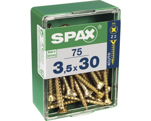 Spax Universalschraube Kreuzschlitz PZ 2, Senkkopf, Holz-Vollgewinde, 3,5x30 mm, 75 Stück Spax Universalschraube Kreuzschlitz PZ 2, Senkkopf, Holz-Vollgewinde, 3,5x30 mm, 75 Stück