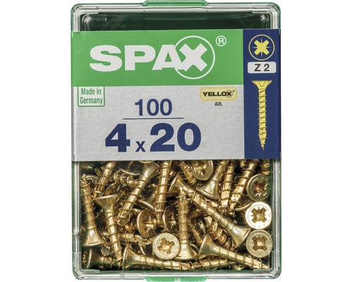 Spax Universalschraube Kreuzschlitz PZ 2, Senkkopf, Holz-Vollgewinde, 4x20 mm, 100 Stück Spax Universalschraube Kreuzschlitz PZ 2, Senkkopf, Holz-Vollgewinde, 4x20 mm, 100 Stück