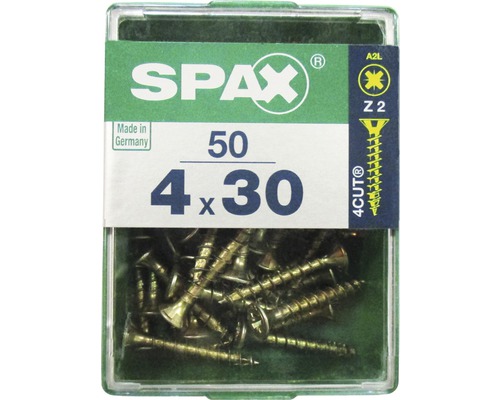 Spax Universalschraube Kreuzschlitz PZ 2, Senkkopf, Holz-Vollgewinde, 4x30 mm, 50 Stück Spax Universalschraube Kreuzschlitz PZ 2, Senkkopf, Holz-Vollgewinde, 4x30 mm, 50 Stück