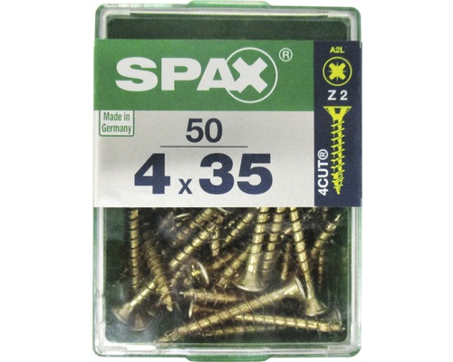 Spax Universalschraube Kreuzschlitz PZ 2, Senkkopf, Holz-Vollgewinde, 4x35 mm, 50 Stück Spax Universalschraube Kreuzschlitz PZ 2, Senkkopf, Holz-Vollgewinde, 4x35 mm, 50 Stück