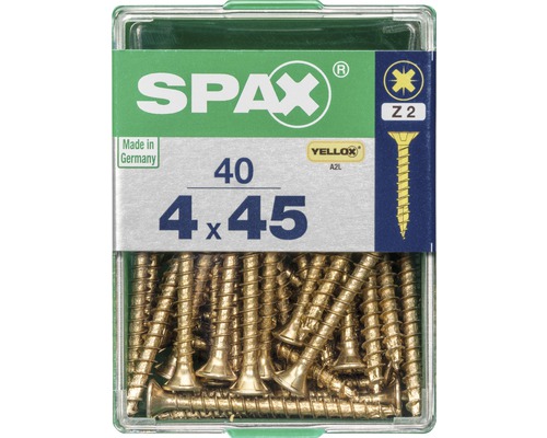 Spax Universalschraube Kreuzschlitz PZ 2, Senkkopf, Holz-Vollgewinde, 4x45 mm, 40 Stück Spax Universalschraube Kreuzschlitz PZ 2, Senkkopf, Holz-Vollgewinde, 4x45 mm, 40 Stück