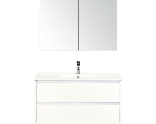 Badmöbel-Set Sanox Dante Keramik 170x101x46 cm Keramikwaschbecken weiß hochglanz mit Spiegelschrank