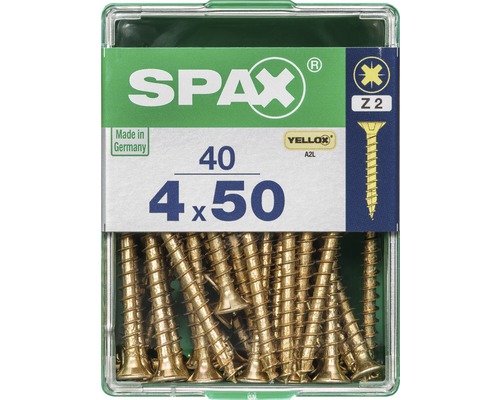 Spax Universalschraube Kreuzschlitz PZ 2, Senkkopf, Holz-Vollgewinde, 4x50 mm, 40 Stück Spax Universalschraube Kreuzschlitz PZ 2, Senkkopf, Holz-Vollgewinde, 4x50 mm, 40 Stück