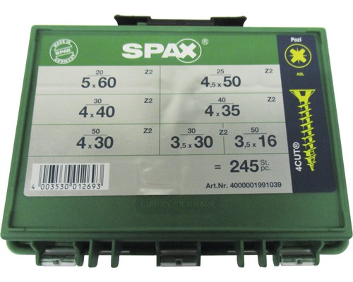 SPAX Universalschrauben Sortiment mit verschiedenen Größen, 245 Stück