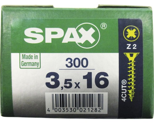 Spax Universalschraube Kreuzschlitz PZ 2, Senkkopf, Holz-Vollgewinde, 3,5x16 mm, 300 Stück Spax Universalschraube Kreuzschlitz PZ 2, Senkkopf, Holz-Vollgewinde, 3,5x16 mm, 300 Stück