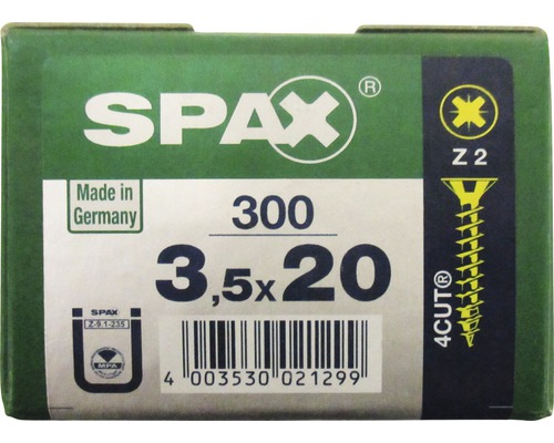 Spax Universalschraube Kreuzschlitz PZ 2, Senkkopf, Holz-Vollgewinde, 3,5x20 mm, 300 Stück Spax Universalschraube Kreuzschlitz PZ 2, Senkkopf, Holz-Vollgewinde, 3,5x20 mm, 300 Stück