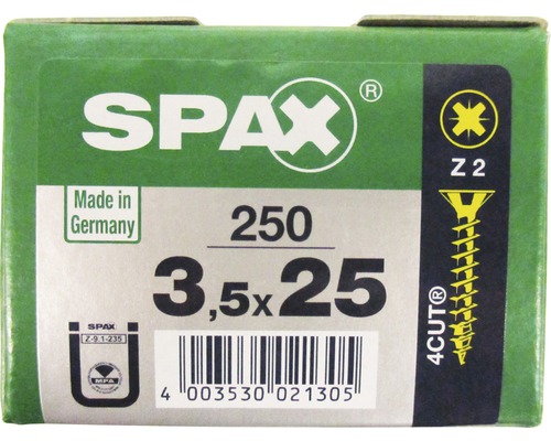 Spax Universalschraube Kreuzschlitz PZ 2, Senkkopf, Holz-Vollgewinde, 3,5x25 mm, 250 Stück Spax Universalschraube Kreuzschlitz PZ 2, Senkkopf, Holz-Vollgewinde, 3,5x25 mm, 250 Stück