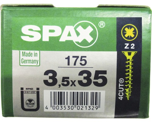 Spax Universalschraube Kreuzschlitz PZ 2, Senkkopf, Holz-Vollgewinde, 3,5x35 mm, 175 Stück Spax Universalschraube Kreuzschlitz PZ 2, Senkkopf, Holz-Vollgewinde, 3,5x35 mm, 175 Stück