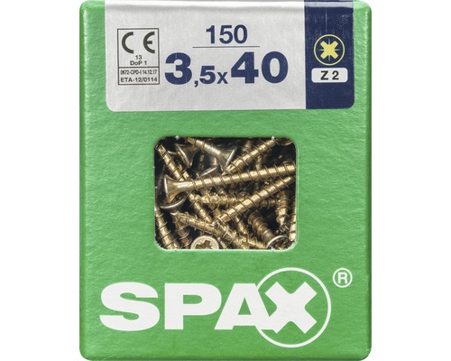 Spax Universalschraube Kreuzschlitz PZ 2, Senkkopf, Holz-Vollgewinde, 3,5x40 mm, 150 Stück Spax Universalschraube Kreuzschlitz PZ 2, Senkkopf, Holz-Vollgewinde, 3,5x40 mm, 150 Stück