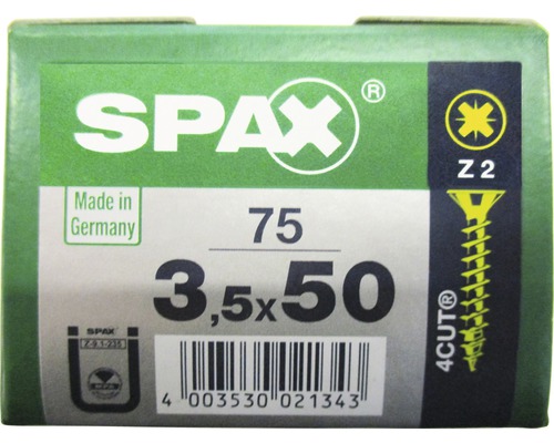 Spax Universalschraube Kreuzschlitz PZ 2, Senkkopf, Holz-Vollgewinde, 3,5x50 mm, 75 Stück Spax Universalschraube Kreuzschlitz PZ 2, Senkkopf, Holz-Vollgewinde, 3,5x50 mm, 75 Stück