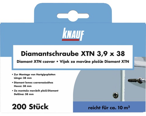 Knauf Diamantschrauben XTN 3,9 x 38, 200 Stück für Hartgipsplattenmontage