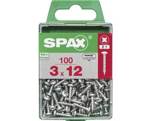 Spax Universalschraube Kreuzschlitz PZ 1, Halbrundkopf, 3x12 mm, 100 Stück Spax Universalschraube Kreuzschlitz PZ 1, Halbrundkopf, 3x12 mm, 100 Stück