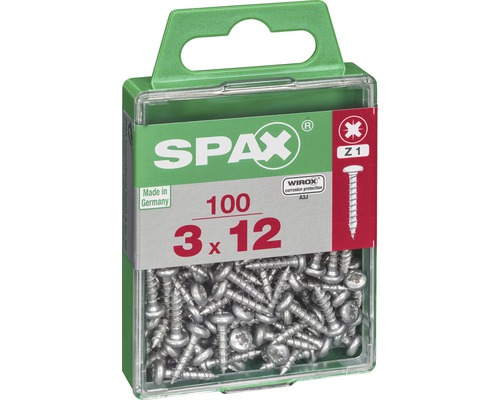 Spax Schrauben, 3x12 mm, 100 Stück, mit Korrosionsschutz