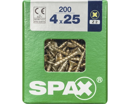 Spax Universalschraube Kreuzschlitz PZ 2, Senkkopf, Holz-Vollgewinde, 4x25 mm, 200 Stück Spax Universalschraube Kreuzschlitz PZ 2, Senkkopf, Holz-Vollgewinde, 4x25 mm, 200 Stück