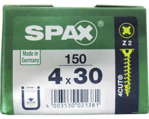Spax Universalschraube Kreuzschlitz PZ 2, Senkkopf, Holz-Vollgewinde, 4x30 mm, 150 Stück Spax Universalschraube Kreuzschlitz PZ 2, Senkkopf, Holz-Vollgewinde, 4x30 mm, 150 Stück