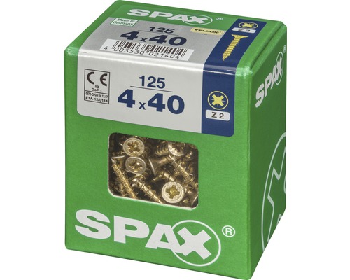 Verpackung mit 125 SPAX Universalschrauben 4 x 40 Millimeter