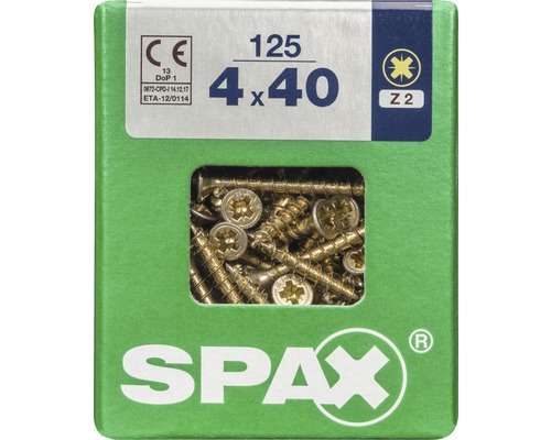 Spax Universalschraube Kreuzschlitz PZ 2, Senkkopf, Holz-Vollgewinde, 4x40 mm, 125 Stück Spax Universalschraube Kreuzschlitz PZ 2, Senkkopf, Holz-Vollgewinde, 4x40 mm, 125 Stück