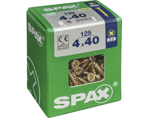Schachtschrauben 4 x 40 Millimeter, 125 Stück, in einer grünen Verpackung