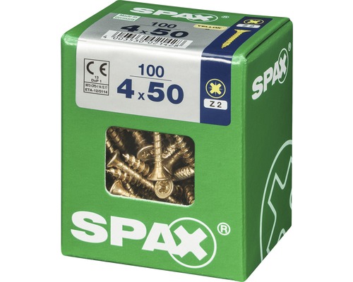 Schrauben 4 x 50 Millimeter in einer grünen Spax Verpackung