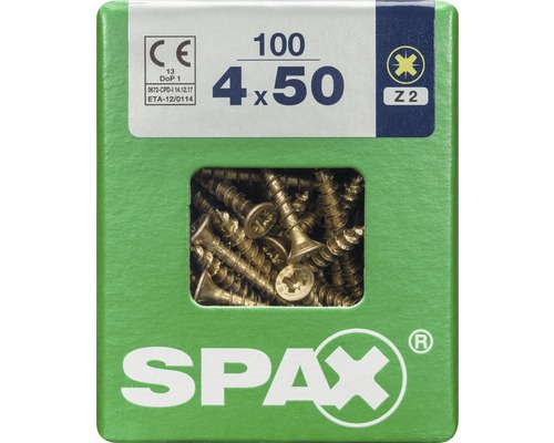 Spax Universalschraube Kreuzschlitz PZ 2, Senkkopf, Holz-Vollgewinde, 4x50 mm, 100 Stück Spax Universalschraube Kreuzschlitz PZ 2, Senkkopf, Holz-Vollgewinde, 4x50 mm, 100 Stück